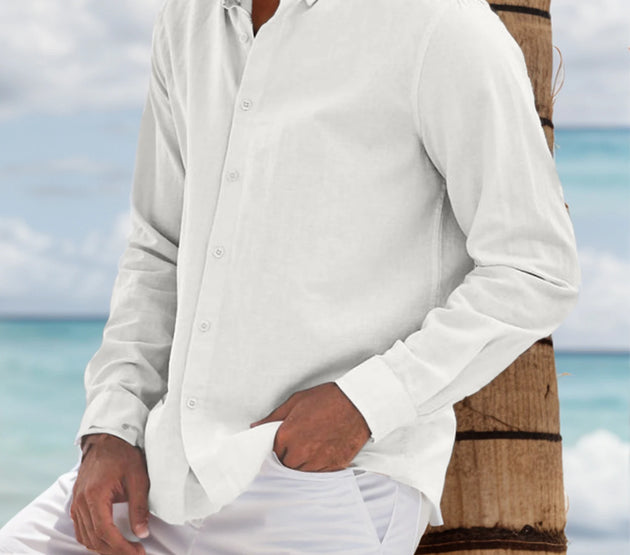 Men's Cotton Linen Collared Button-Up Business Shirt, Breathable and Comfortable, Suitable for Office and Formal Occasions