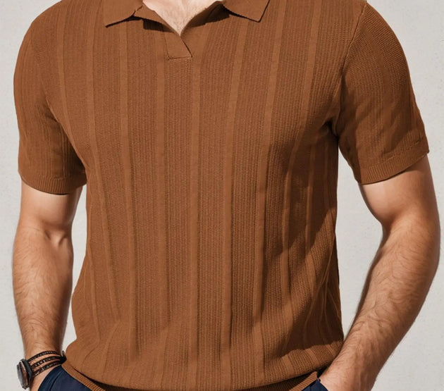 Men's Long Sleeve Textured Polo Collar Casual Sweater