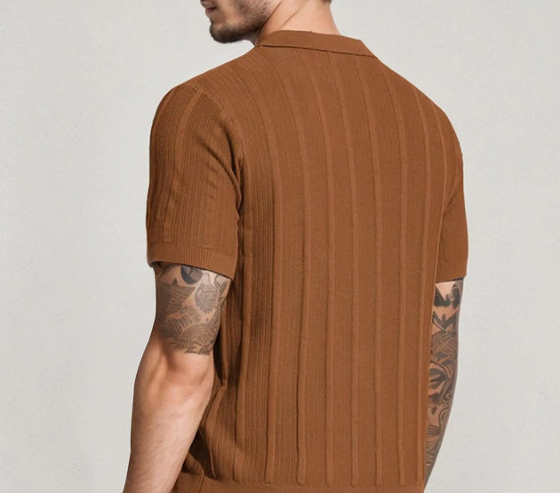 Men's Long Sleeve Textured Polo Collar Casual Sweater
