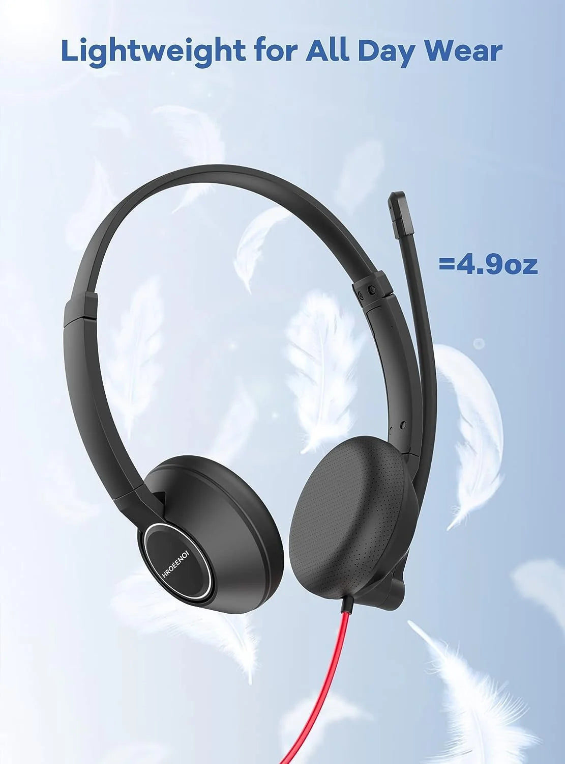 HROEENOI Call Center Headset with Microphone for PC & Laptop 3.5mm Jack Noise Cancelling Wired Headphone for Work,Teams Meetings