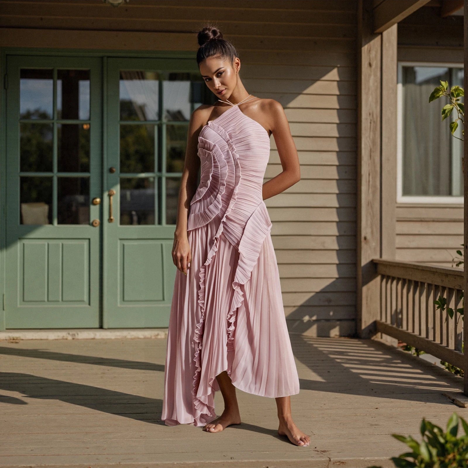 Elegant Off-Shoulder Maxi Dress with Floral Print and Ruffle Detailing Sleeveless Boho Chic Summer Dress for Women