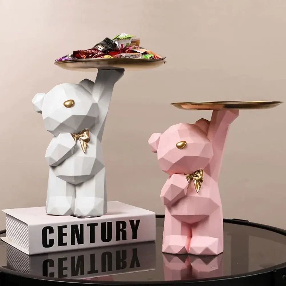 Resin Cute Bear Storage Tray Statue Table Decorations Cute Bear Storage Tray Statue Table Decoration for Entrance/Living Room