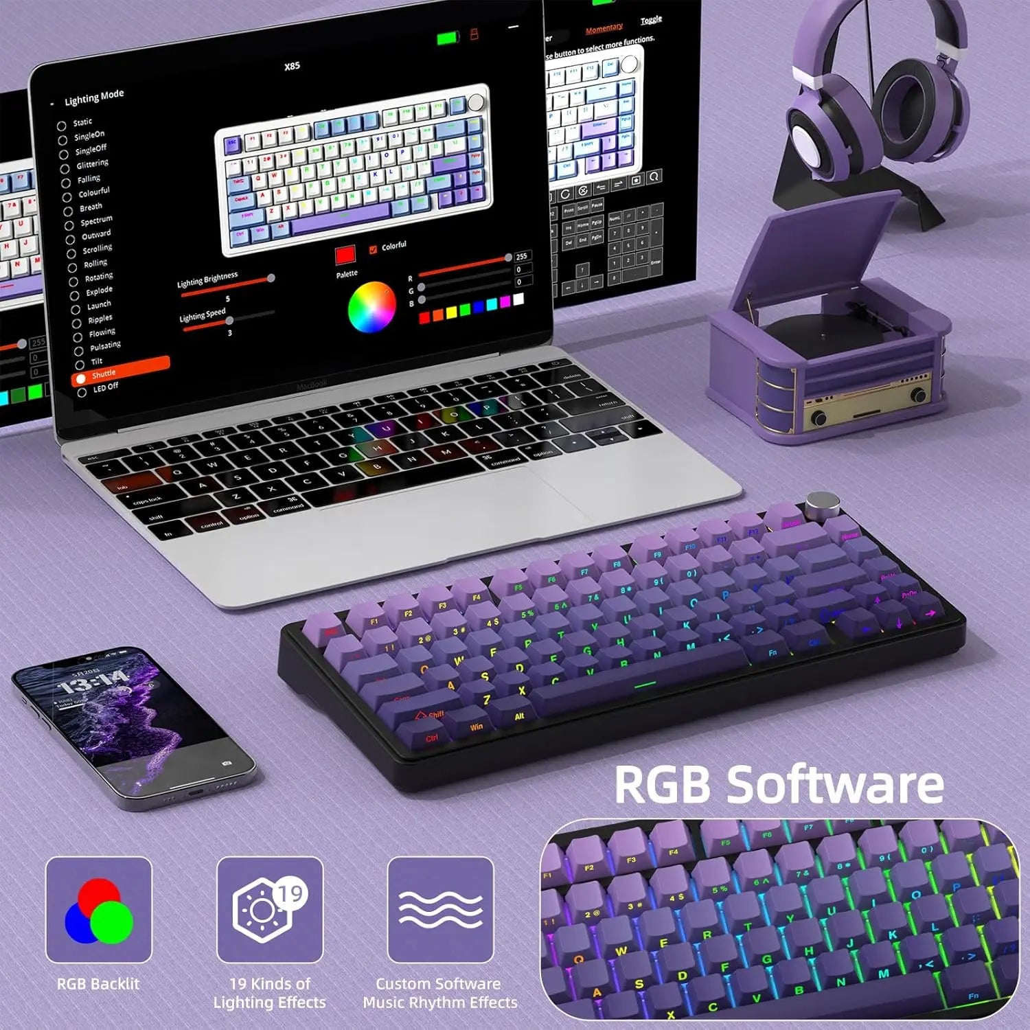 ATTACK SHARK X85 Wireless Mechanical Gaming Keyboard with Knob Hot Swappable BT5.1/2.4Ghz/USB-C Side Print PBT Keycaps 75% Gaske