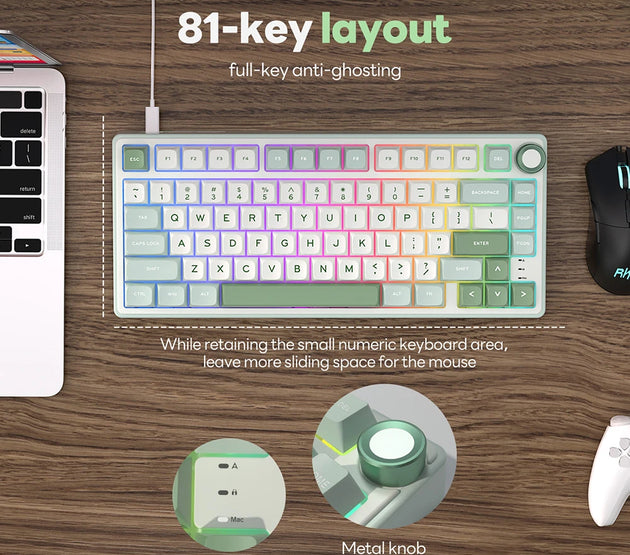 RK R75 Royal Kludge Wired Mechanical Keyboard 80 Keys 80% Gasket RGB Backlit Hot-swappable Gaming Keyboard with MDA PBT Keycaps