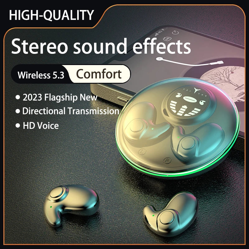 Invisible Sleep Wireless Earphone TWS Bluetooth 5.3 Headphones Hidden Earbuds IPX5 Waterproof Long Standby Sports Headset