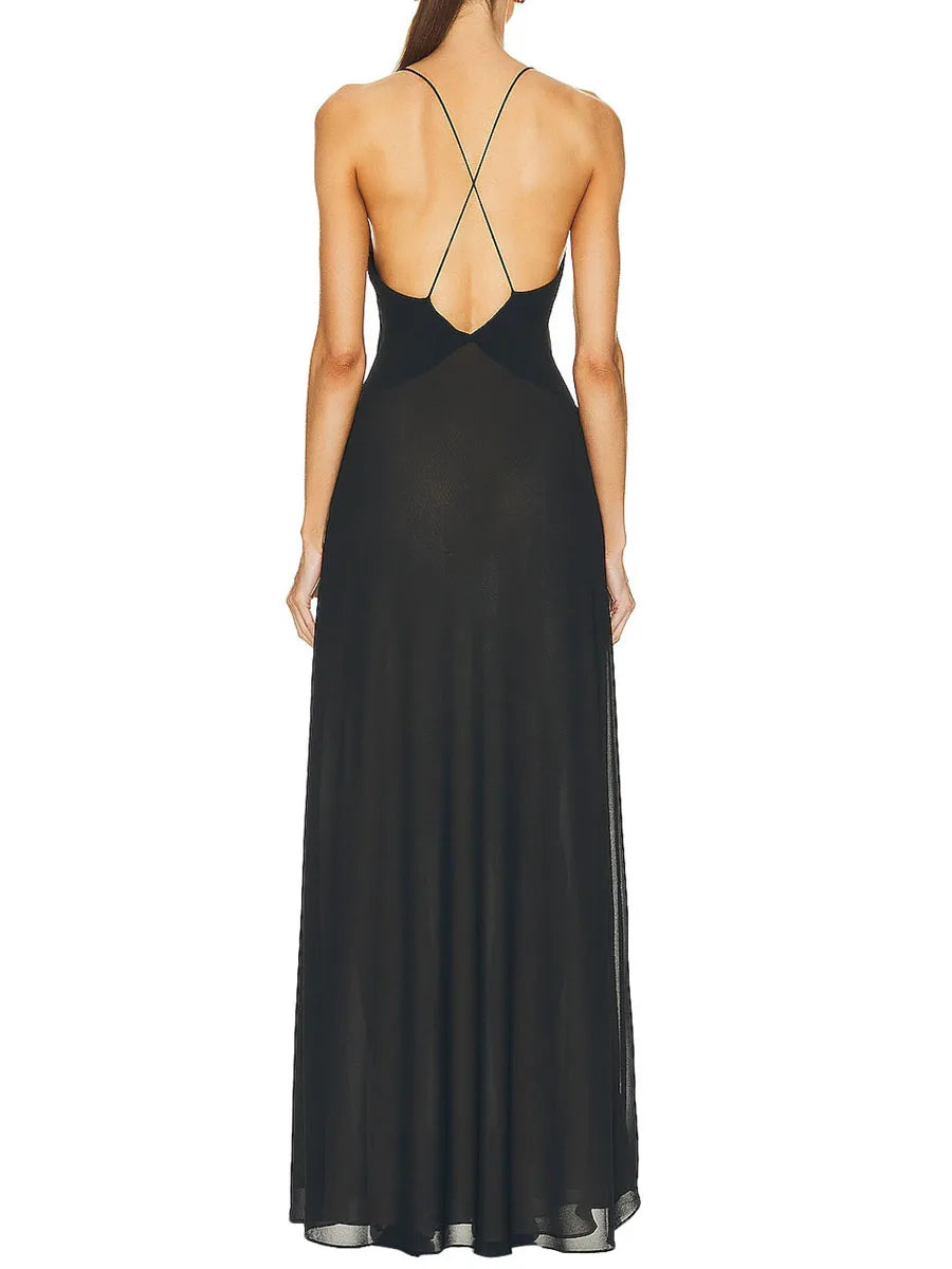Elegant Women s Sleeveless V Neck Maxi Dress with Floral Embellishments for Summer Evening Parties and Events