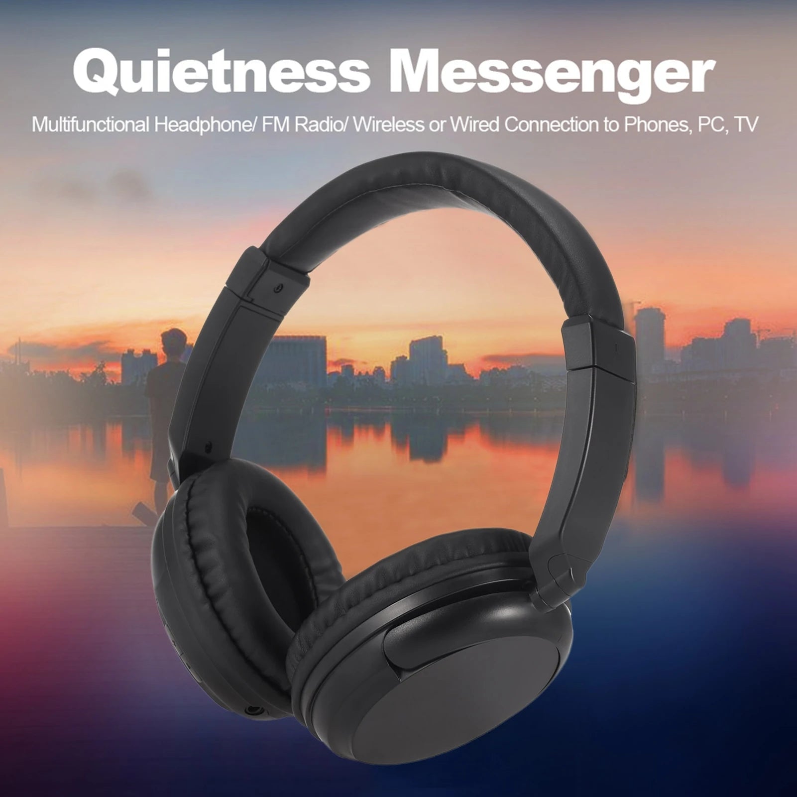 FM Wireless Headphones Over Ear Music Earphones with Transmitter 3.5mm Wired Headset Support FM Radio for TV PC Phones MP3