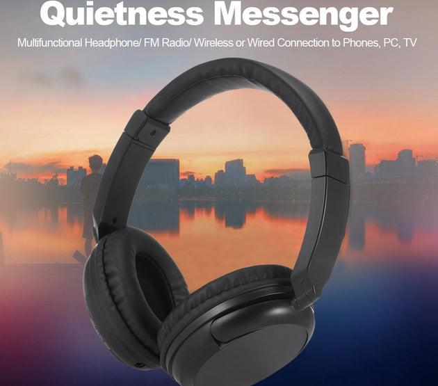 FM Wireless Headphones Over Ear Music Earphones with Transmitter 3.5mm Wired Headset Support FM Radio for TV PC Phones MP3
