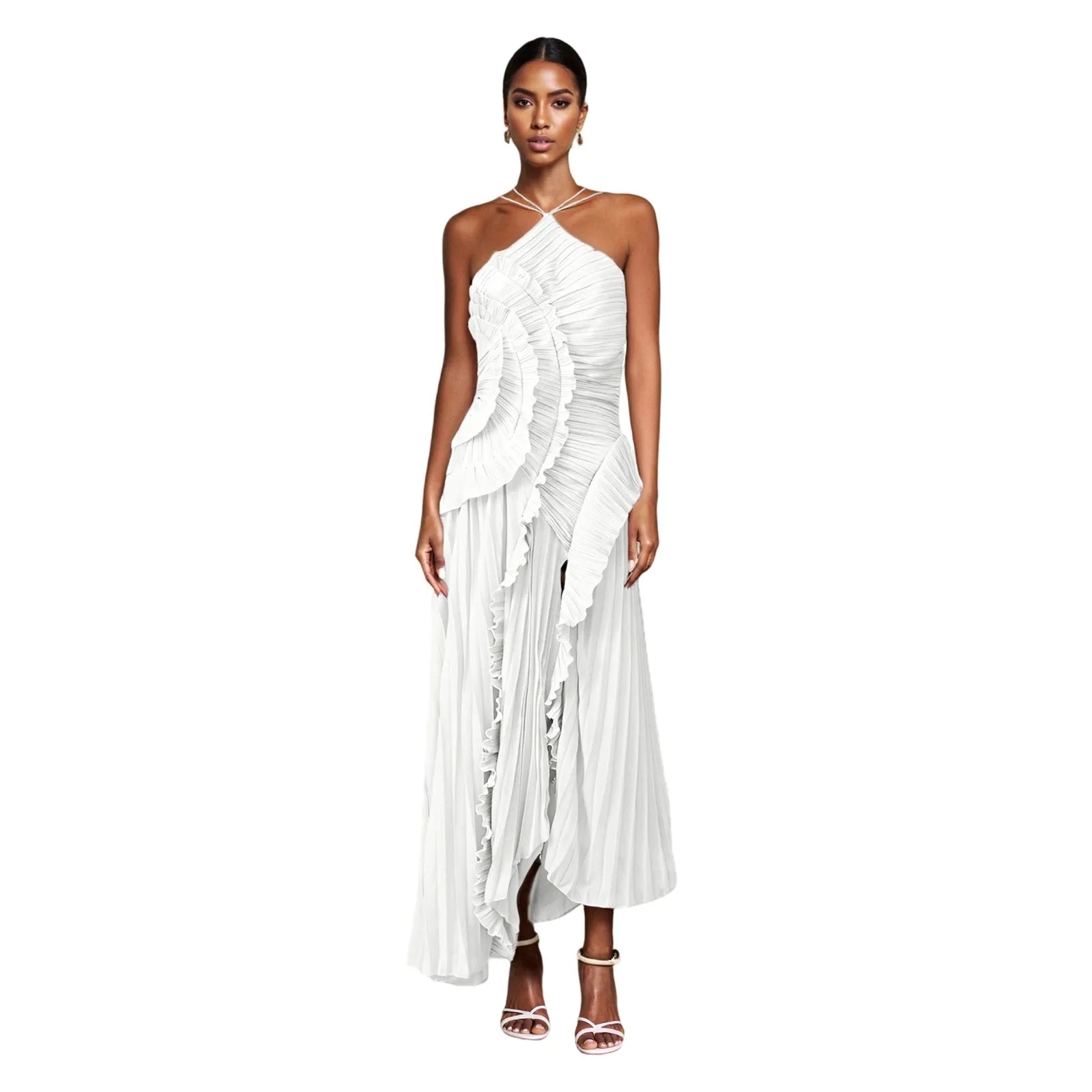 Elegant Off-Shoulder Maxi Dress with Floral Print and Ruffle Detailing Sleeveless Boho Chic Summer Dress for Women