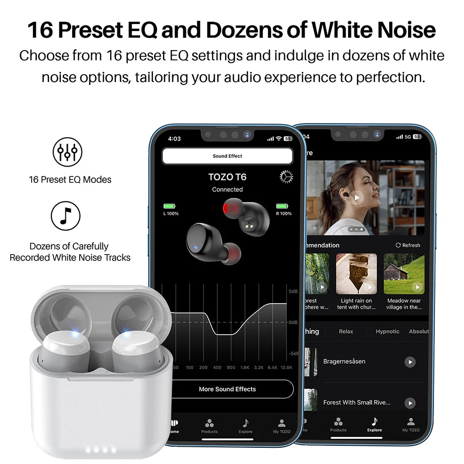 Refurbished TOZO Ergonomic TWS Earbuds Headsets Mini Earphone Sport Anti Sweat Waterproof Touch Control APP Support Preset EQs