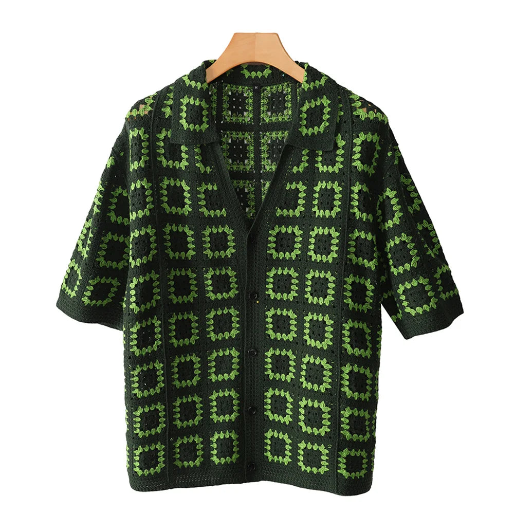 Men's Short Sleeves Summer Knitted Printing Fashion Short-Sleeved Breathable Casual Slim Soft Loose Tops Men US Size