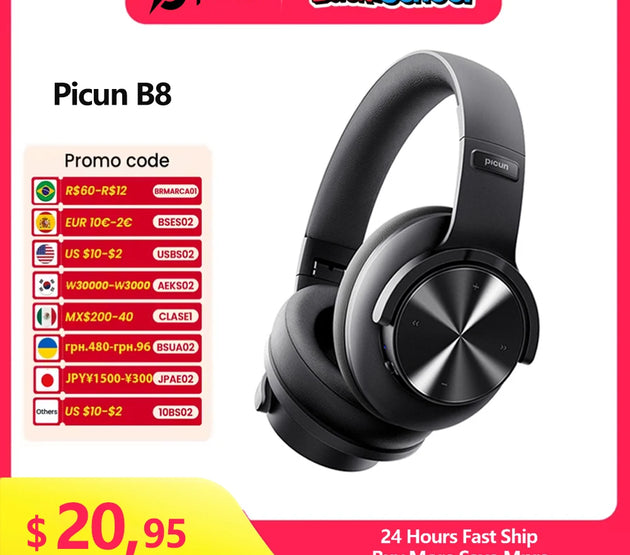 Picun B8 Bluetooth Headphones 120H Playtime Headset Wireless Bluetooth 3EQ Mode Low Latency Hands-Free Calls Over Ear Headphones