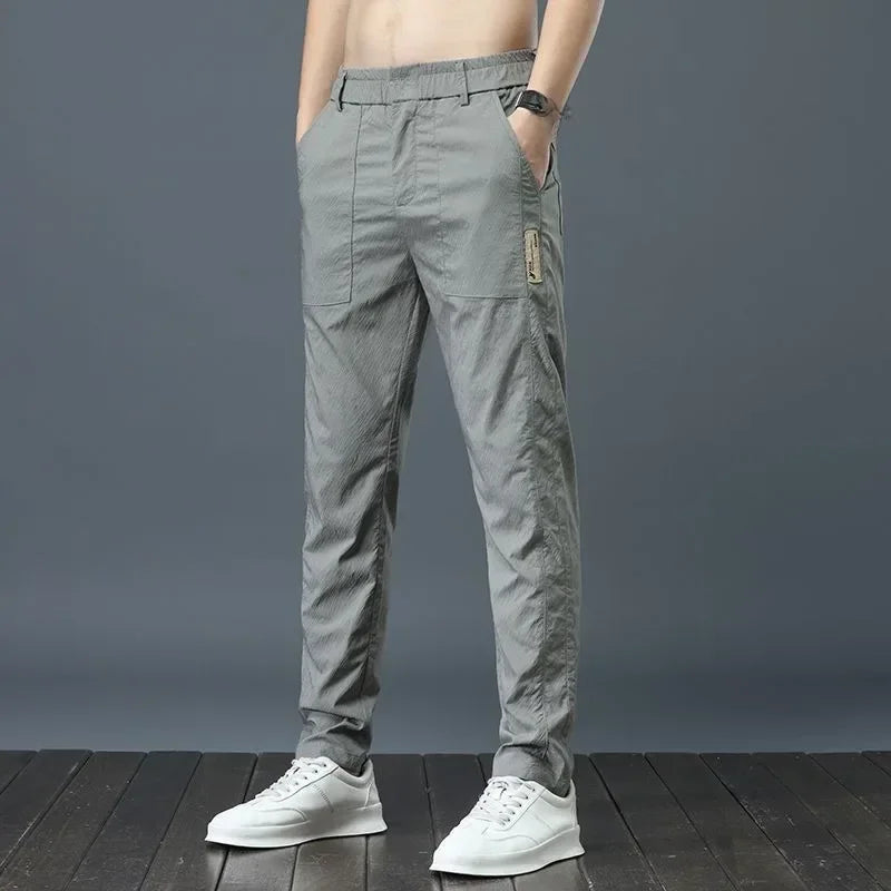 Men's Ice Silk Ultra-thin Casual Pants Korean-style Trendy Loose-fit Straight-leg Lightweight Quick-dry Long Trousers For Summer