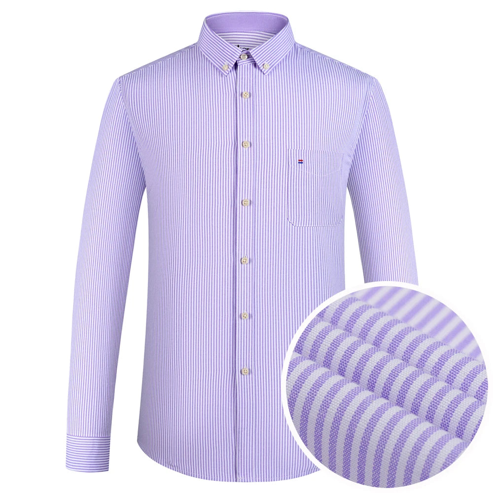 Men's Plaid Striped Oxford Long Sleeve Button-down Shirts with Pocket, Spring Fall 60% Cotton Versatile Casual Menswear Clothing
