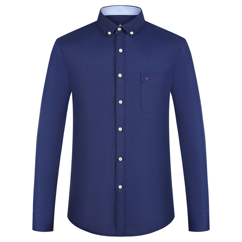 Men's Plaid Striped Oxford Long Sleeve Button-down Shirts with Pocket, Spring Fall 60% Cotton Versatile Casual Menswear Clothing