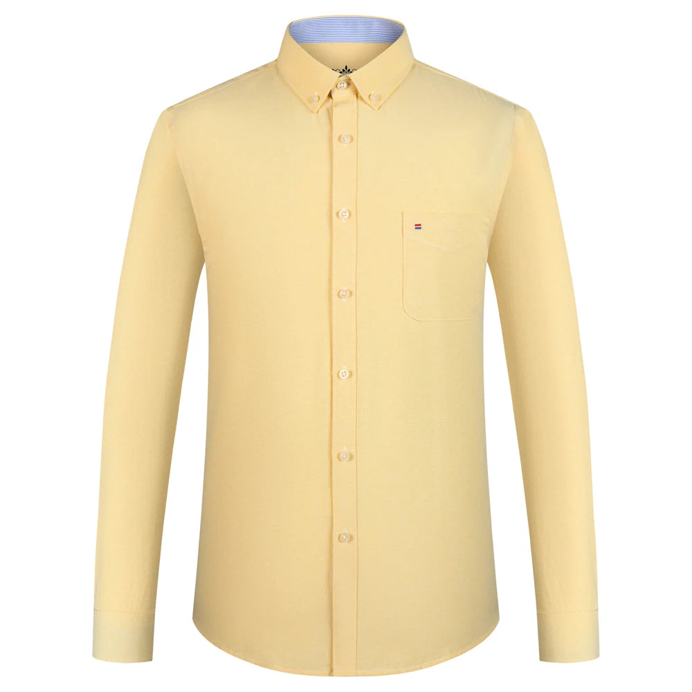 Men's Plaid Striped Oxford Long Sleeve Button-down Shirts with Pocket, Spring Fall 60% Cotton Versatile Casual Menswear Clothing