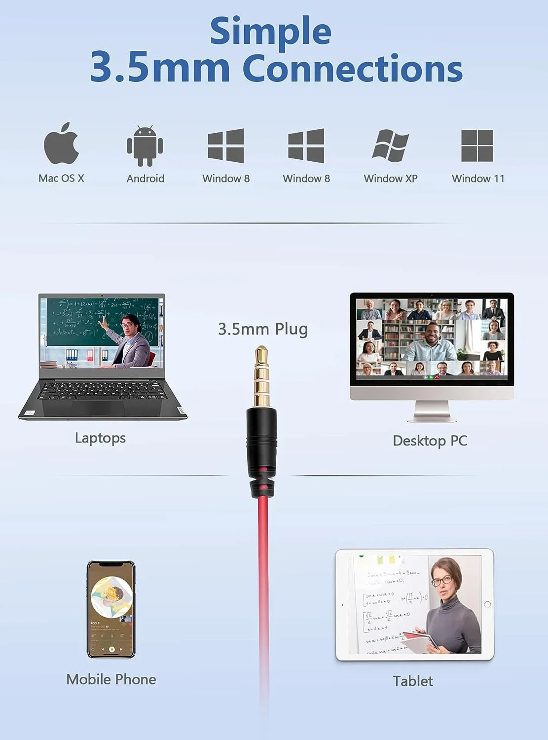 HROEENOI Call Center Headset with Microphone for PC & Laptop 3.5mm Jack Noise Cancelling Wired Headphone for Work,Teams Meetings