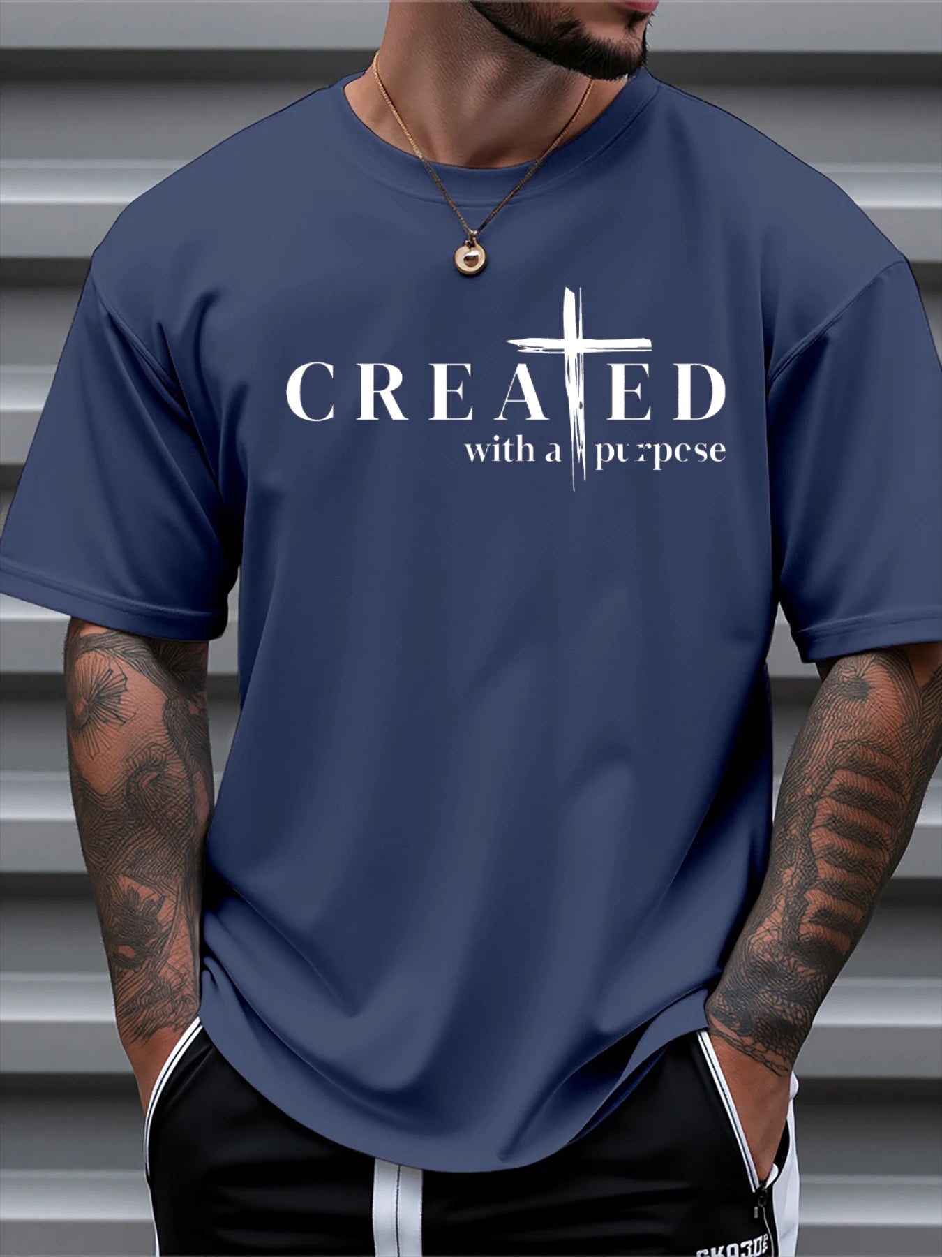 T Shirt For Man 100% Cotton Summer CREATED Cross Print Casual Slim Fit Round Neck Short Sleeved T-shirt Top