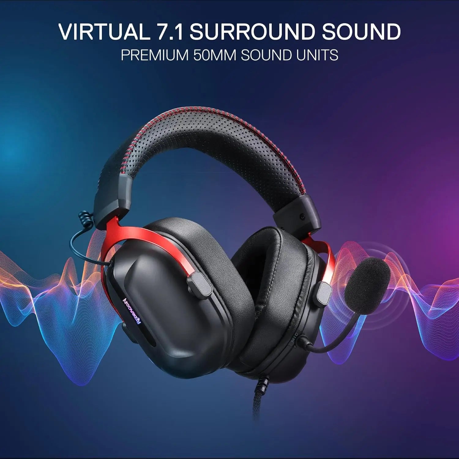 Redragon H312 Wired Gaming Headset, 7.1 Surround Sound, 50 mm Drivers, Noise-canceling Microphone, Over-Ear Headphones