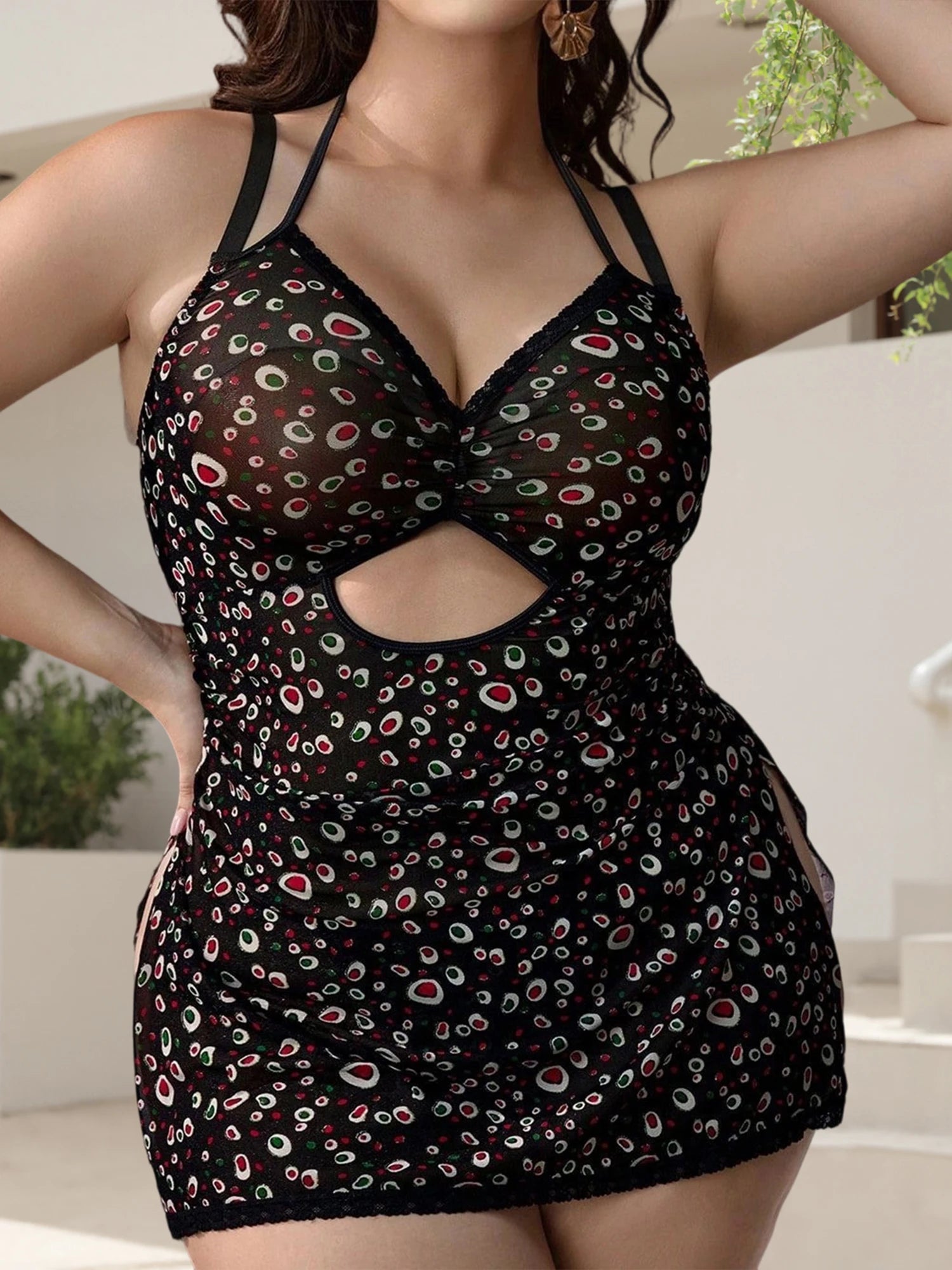 Women s Sleeveless Halter Nightgown Set with Printed Slit Dress and Matching Briefs for Sleepwear and Loungewear