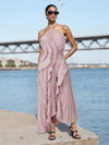 Elegant Off-Shoulder Maxi Dress with Floral Print and Ruffle Detailing Sleeveless Boho Chic Summer Dress for Women