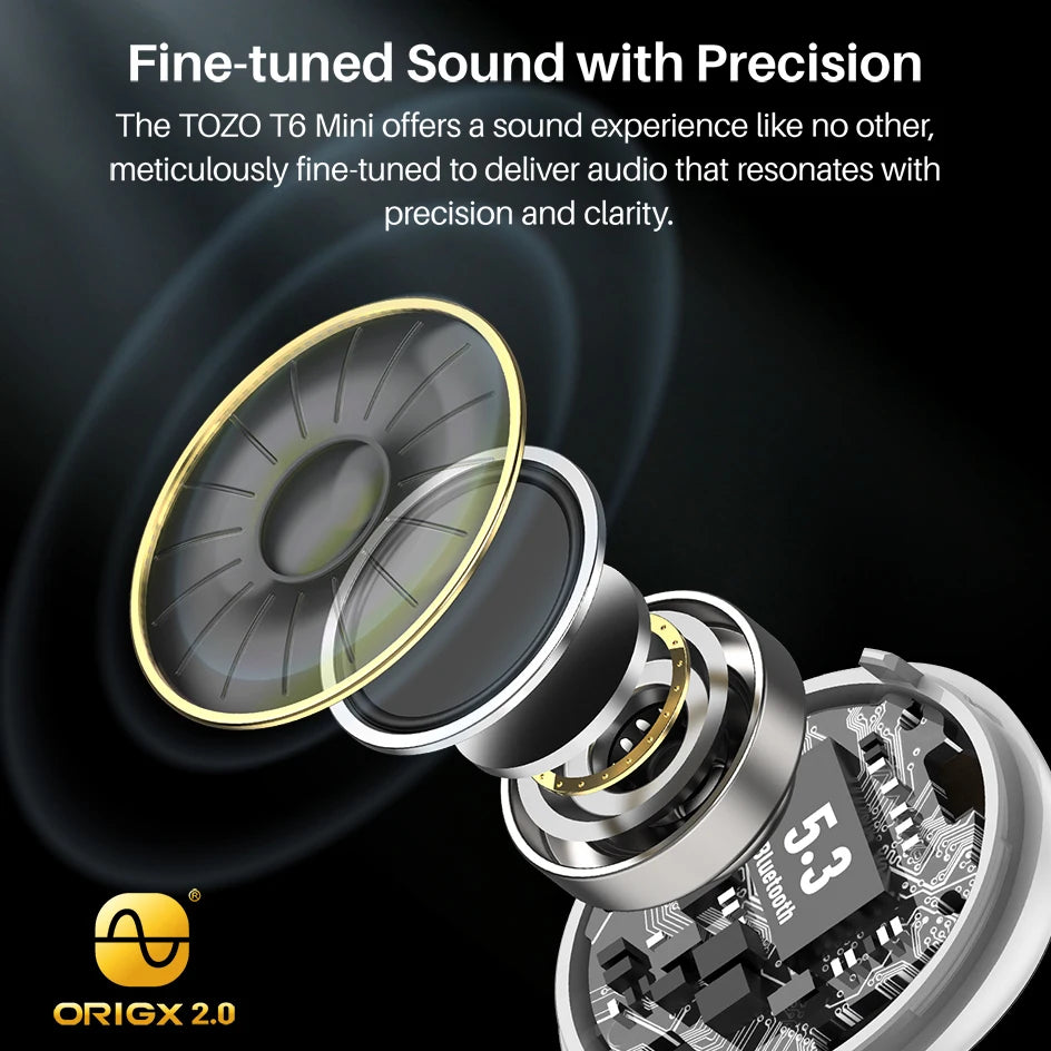 Refurbished TOZO Ergonomic TWS Earbuds Headsets Mini Earphone Sport Anti Sweat Waterproof Touch Control APP Support Preset EQs