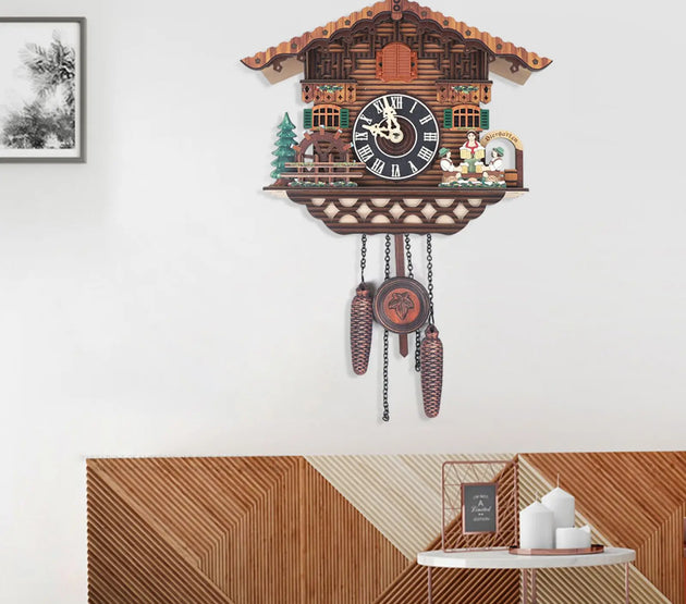Creative Bird Cuckoo Wall Clock with Swing & Auto Wings - Wooden Quartz Home Decor, Battery Operated (RC-02)