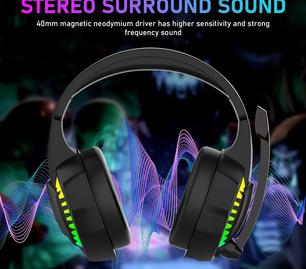 MAMBASNAKE CY907 RGB Gaming Headset, 5.1 Channel Stereo Surround Sound, 3.5mm Wired LED Over-Ear Comfort Headphone