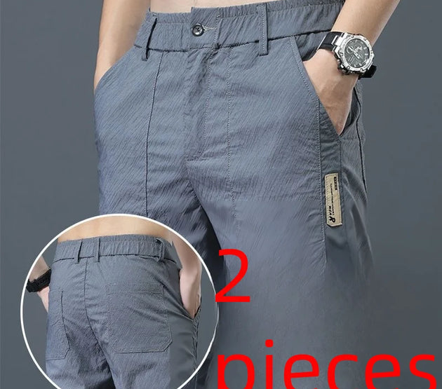 Men's Ice Silk Ultra-thin Casual Pants Korean-style Trendy Loose-fit Straight-leg Lightweight Quick-dry Long Trousers For Summer