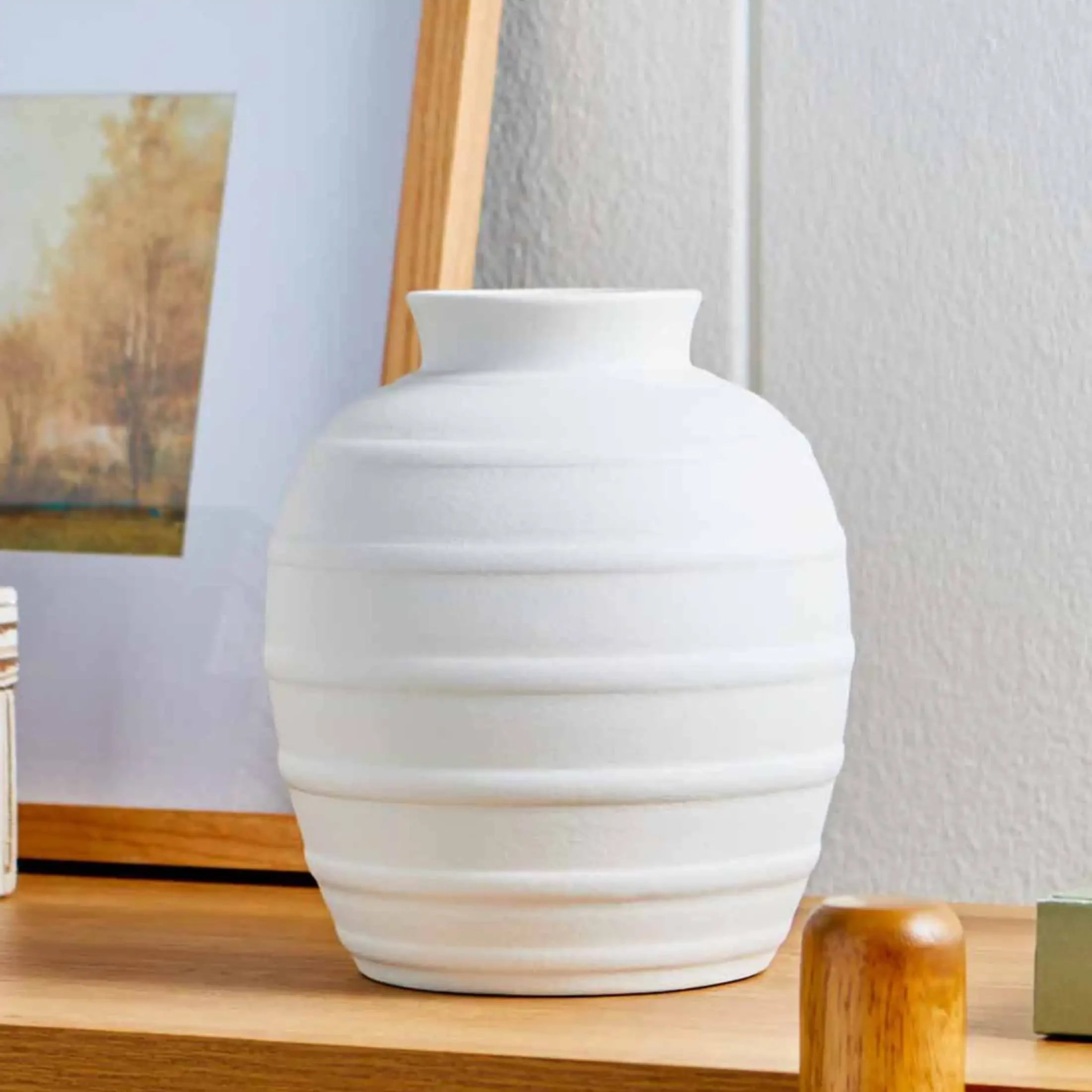 Better Homes & Gardens Textured Ribbed Ceramic Vase, 8", White