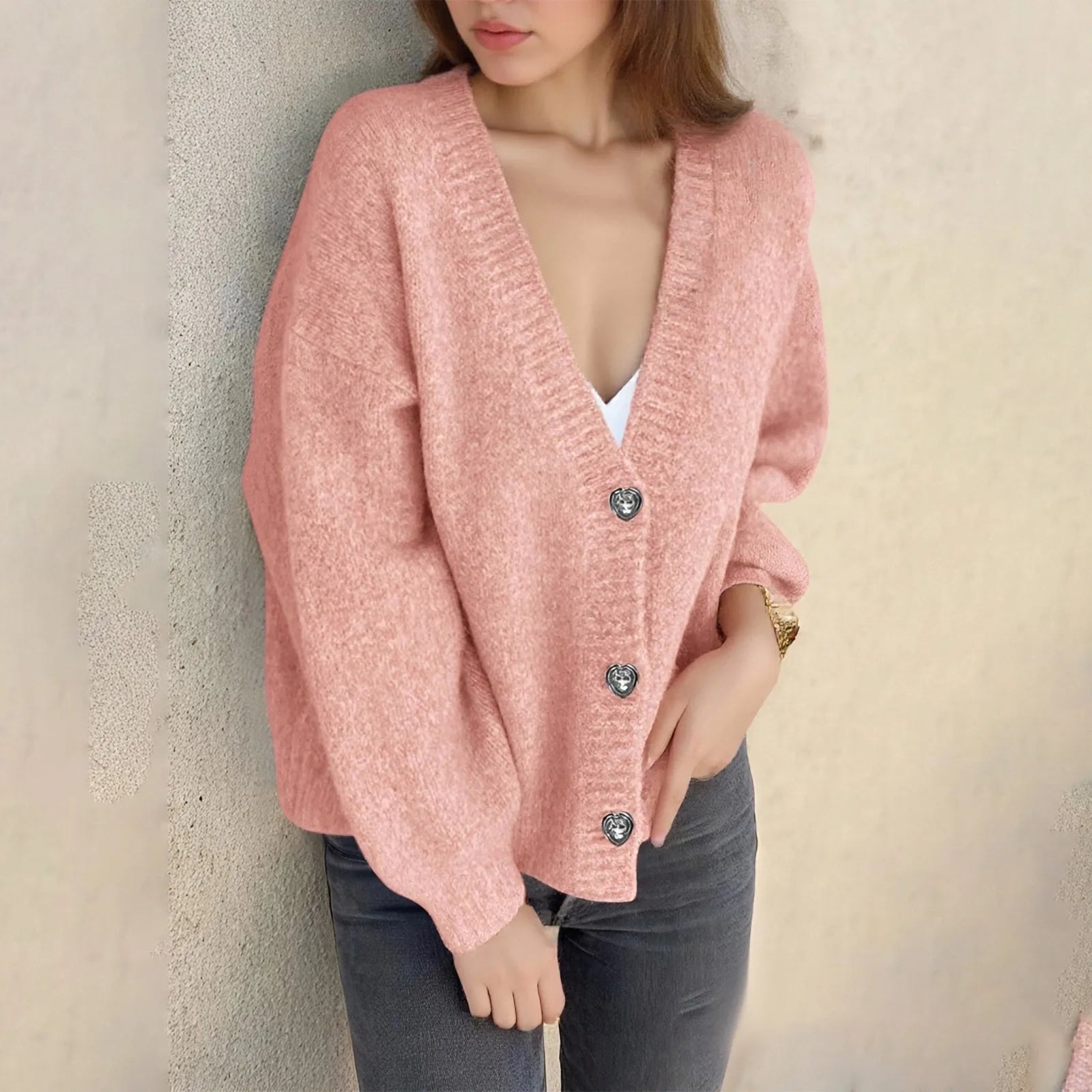 Fashionable Women'S Long-Sleeved Button-Down Loose-Fitting Chunky Knit Sweater Cardigan Mujer Ropa Mujer Tendencia 2025 New
