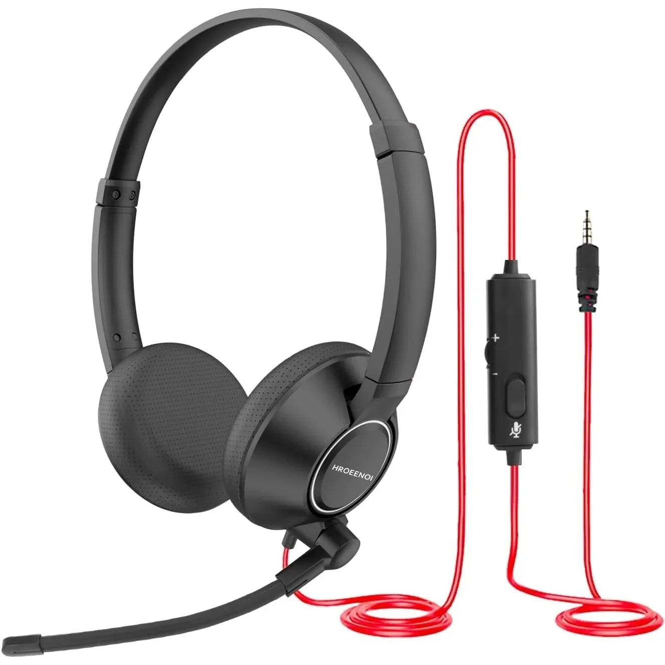 HROEENOI Call Center Headset with Microphone for PC & Laptop 3.5mm Jack Noise Cancelling Wired Headphone for Work,Teams Meetings