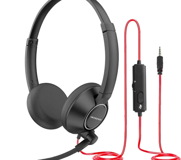 HROEENOI Call Center Headset with Microphone for PC & Laptop 3.5mm Jack Noise Cancelling Wired Headphone for Work,Teams Meetings