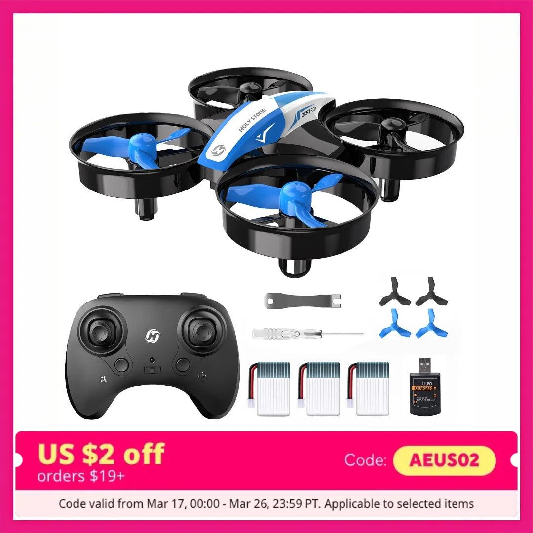 Holy Stone Mini Drone for Kids/Beginners,  RC Nano Quad, Indoor Hover, 3D Flips, Headless, 3 Batts. Gift for Boys/Girls, Blue