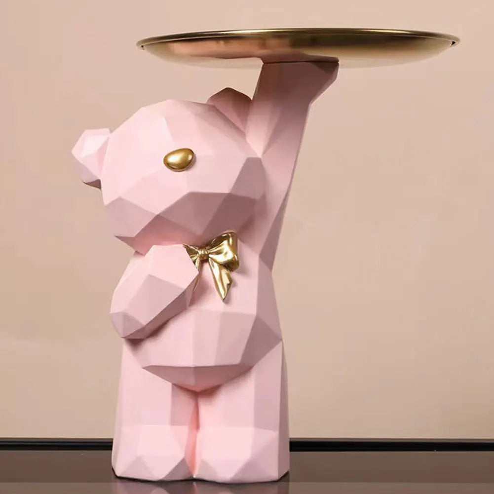 Resin Cute Bear Storage Tray Statue Table Decorations Cute Bear Storage Tray Statue Table Decoration for Entrance/Living Room