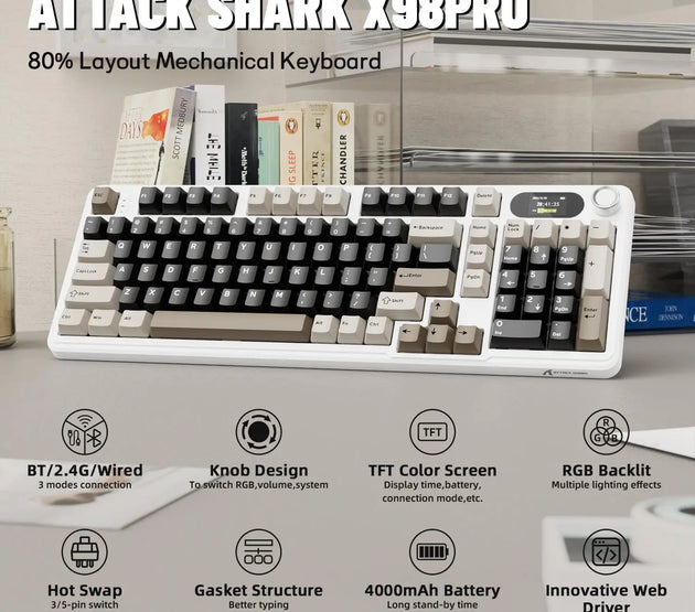 MAMBASNAKE x ATTACK SHARK X98PRO Wireless Mechanical Keyboard, 2.4GHz/USB-C/BT5.0 Gasket Hot Swappable Custom Keyboard