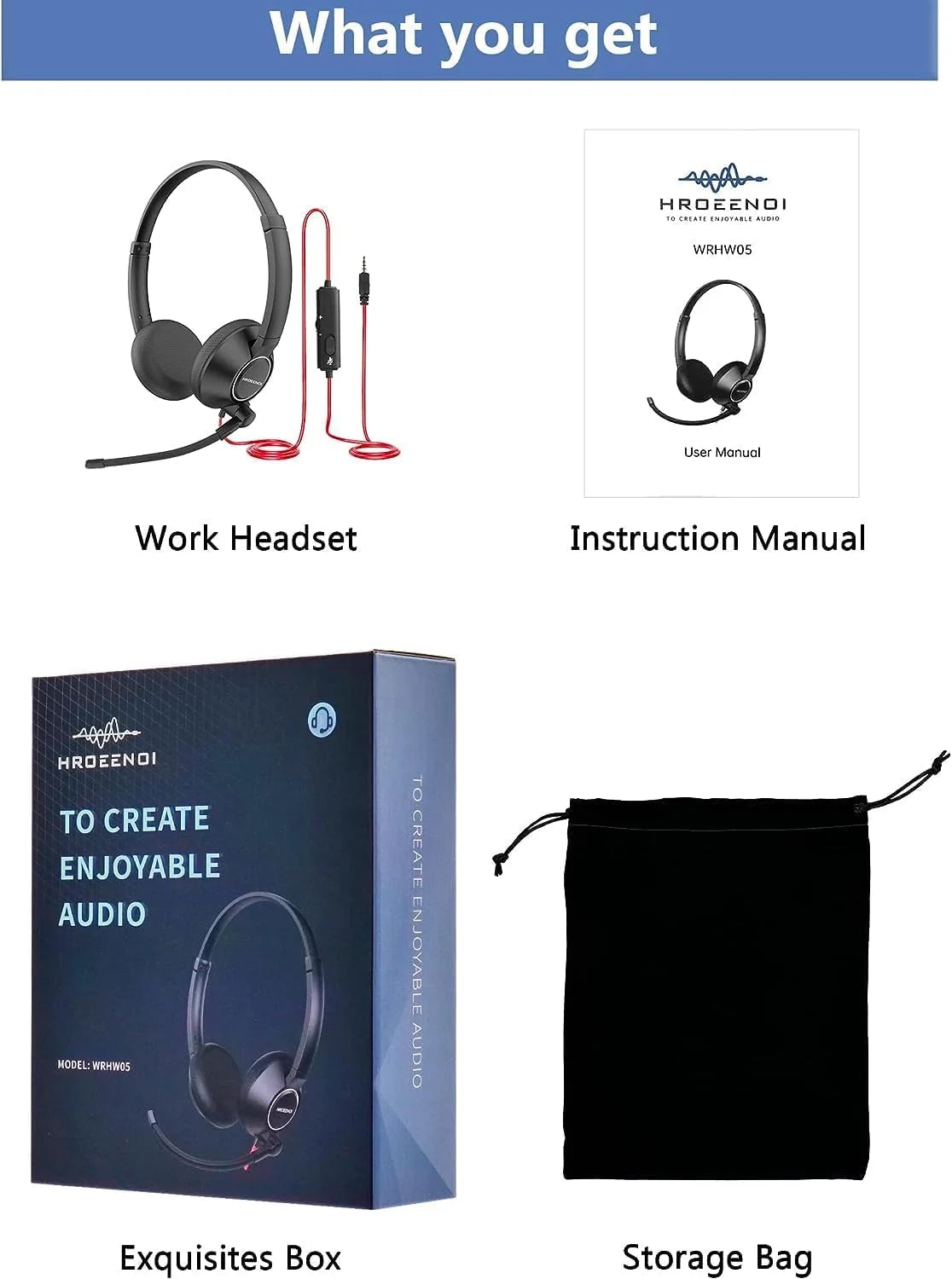 HROEENOI Call Center Headset with Microphone for PC & Laptop 3.5mm Jack Noise Cancelling Wired Headphone for Work,Teams Meetings