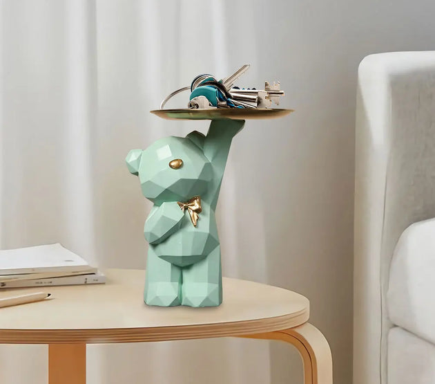 Resin Cute Bear Storage Tray Statue Table Decorations Cute Bear Storage Tray Statue Table Decoration for Entrance/Living Room