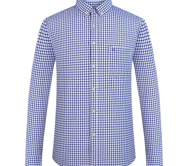 Men's Plaid Striped Oxford Long Sleeve Button-down Shirts with Pocket, Spring Fall 60% Cotton Versatile Casual Menswear Clothing