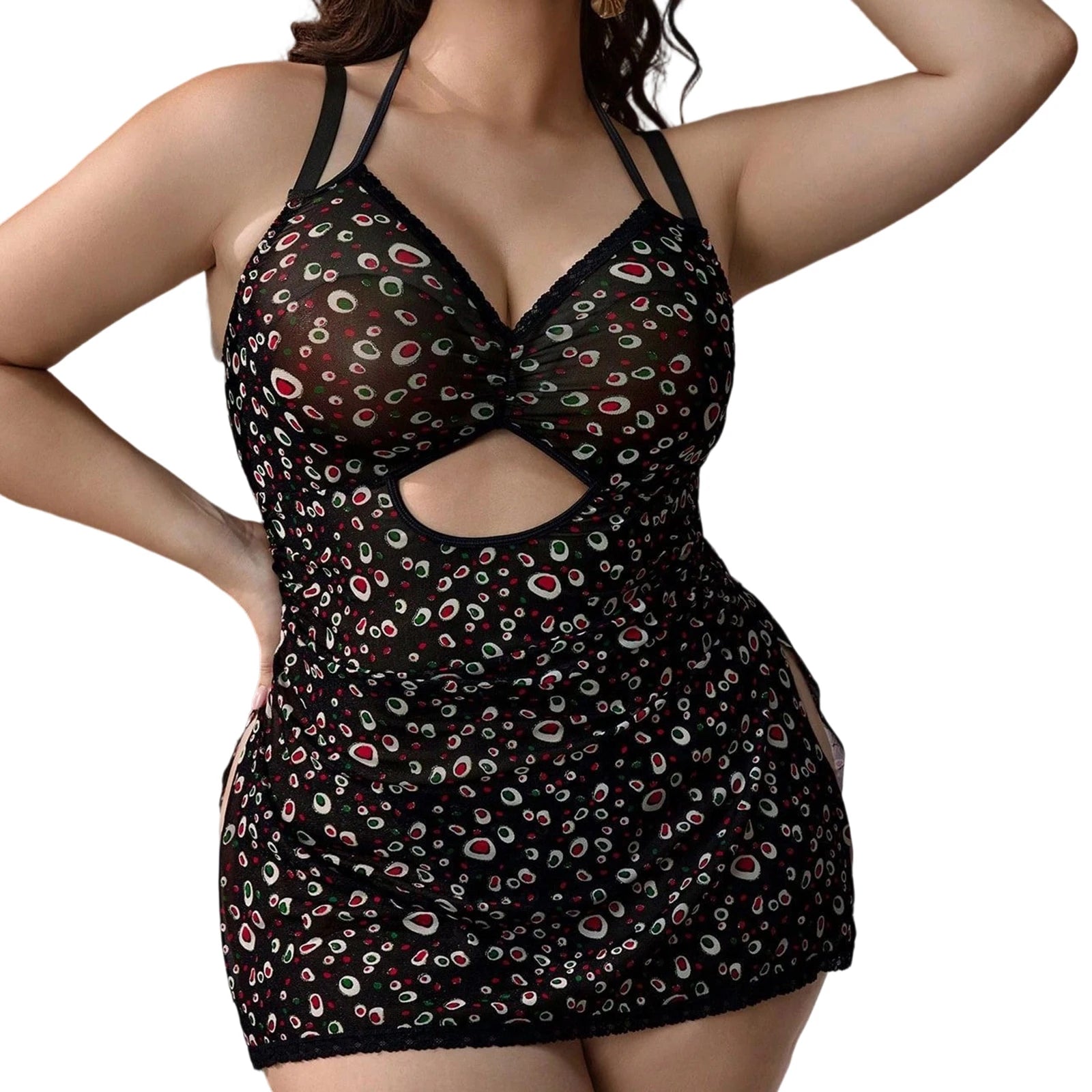 Women s Sleeveless Halter Nightgown Set with Printed Slit Dress and Matching Briefs for Sleepwear and Loungewear