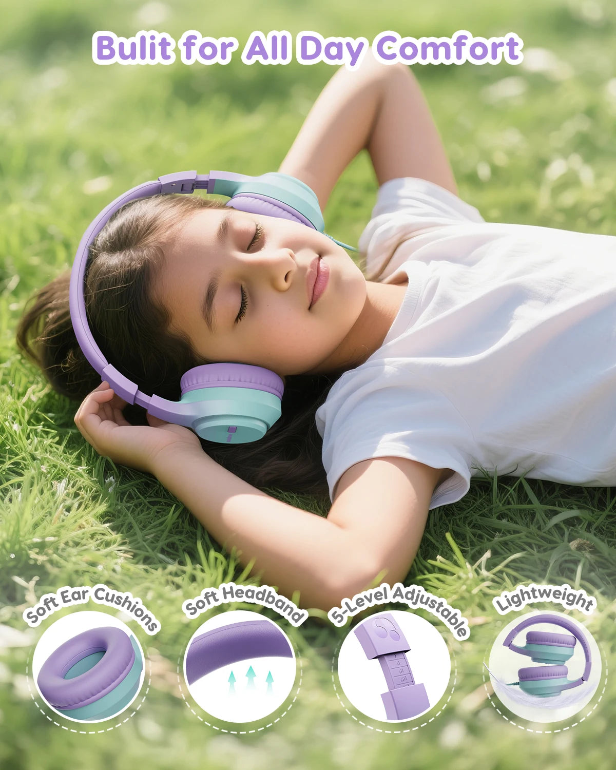 HK07 Kids Headphones with Cord for School Wired Stereo Sound Over-Ear Headphones 3.5mm Jack for Tablet for Kids Boys Girls Gifts