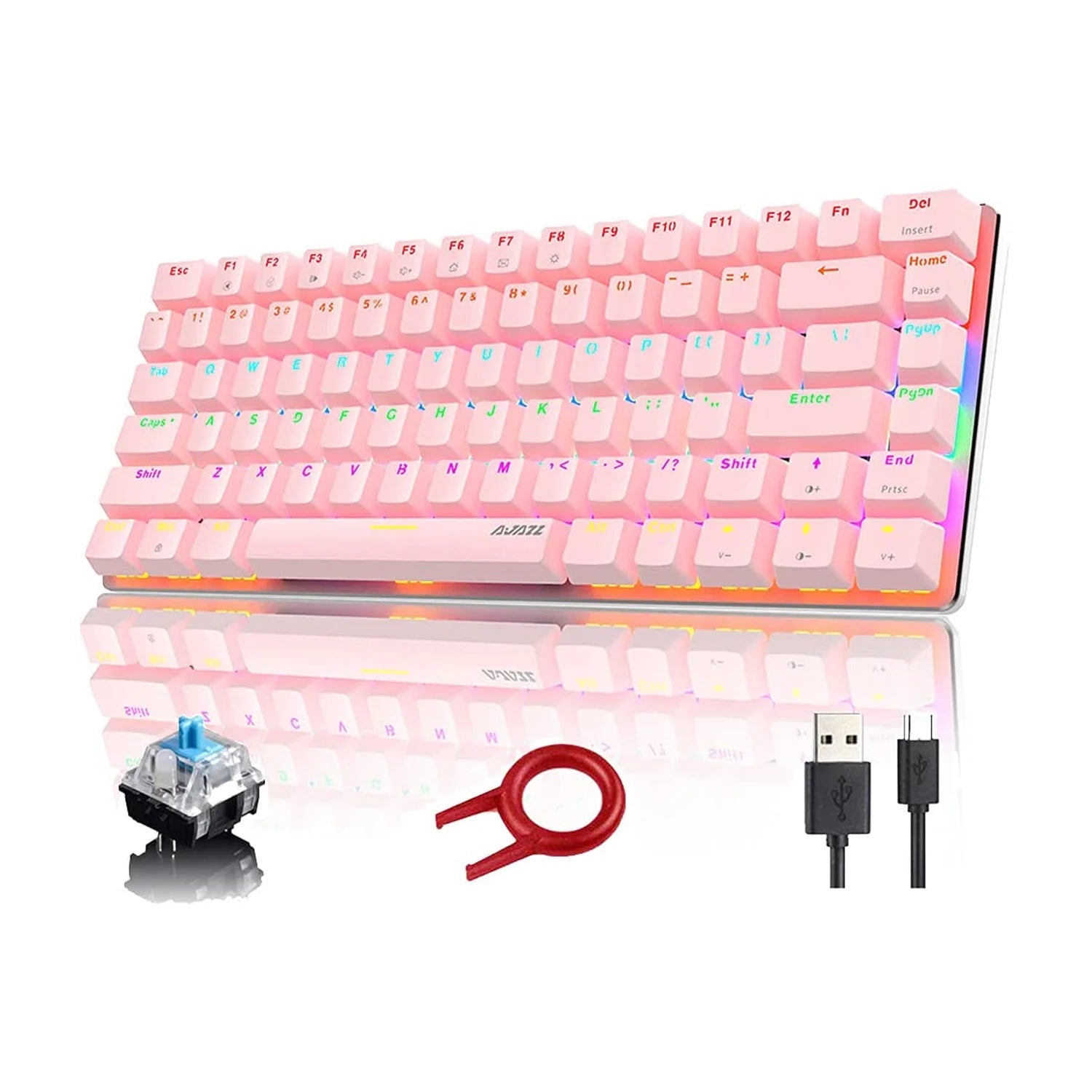 Ajazz AK33 Wired Mechanical Keyboard, 82-Keys Compact Mechanical Gaming Keyboard with Anti-ghosting Keys, Small and Portable