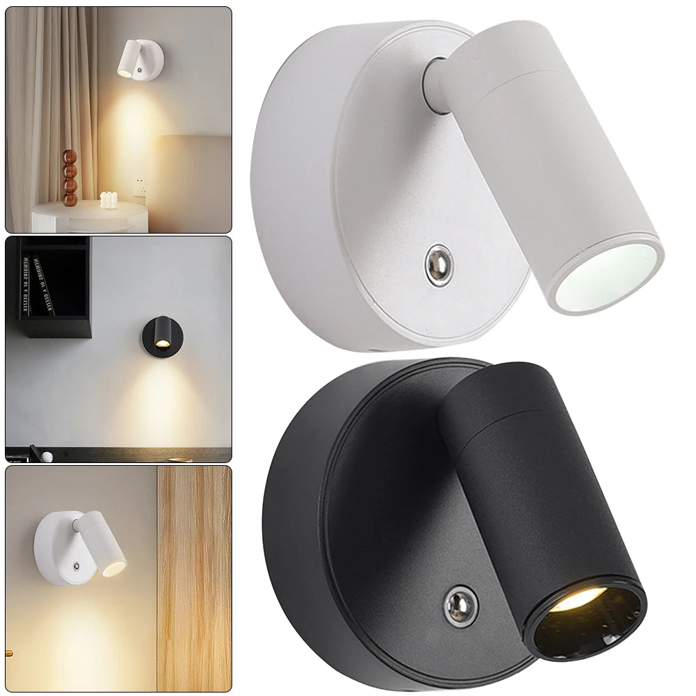Adjustable Wall Light USB Rechargeable 3W Bedside Study Reading Sconce Lamp COB LED Wall Light Backlight for Bedroom Living Room