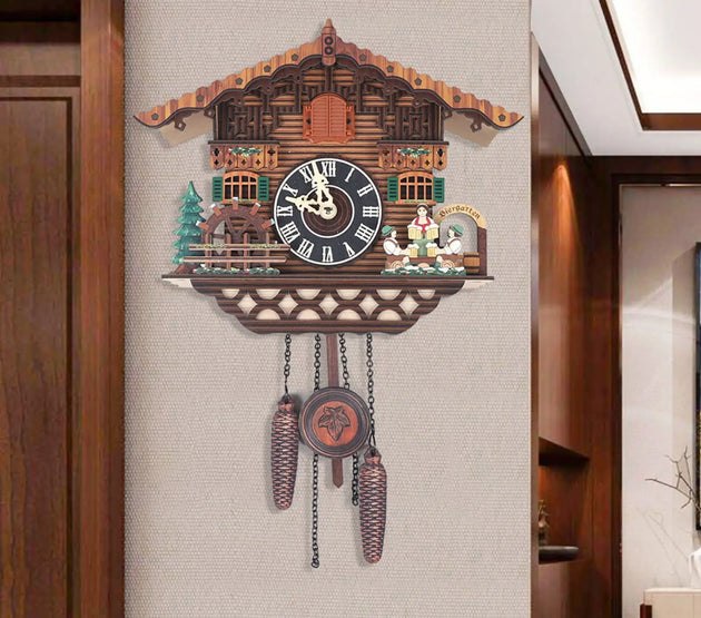 Creative Bird Cuckoo Wall Clock with Swing & Auto Wings - Wooden Quartz Home Decor, Battery Operated (RC-02)