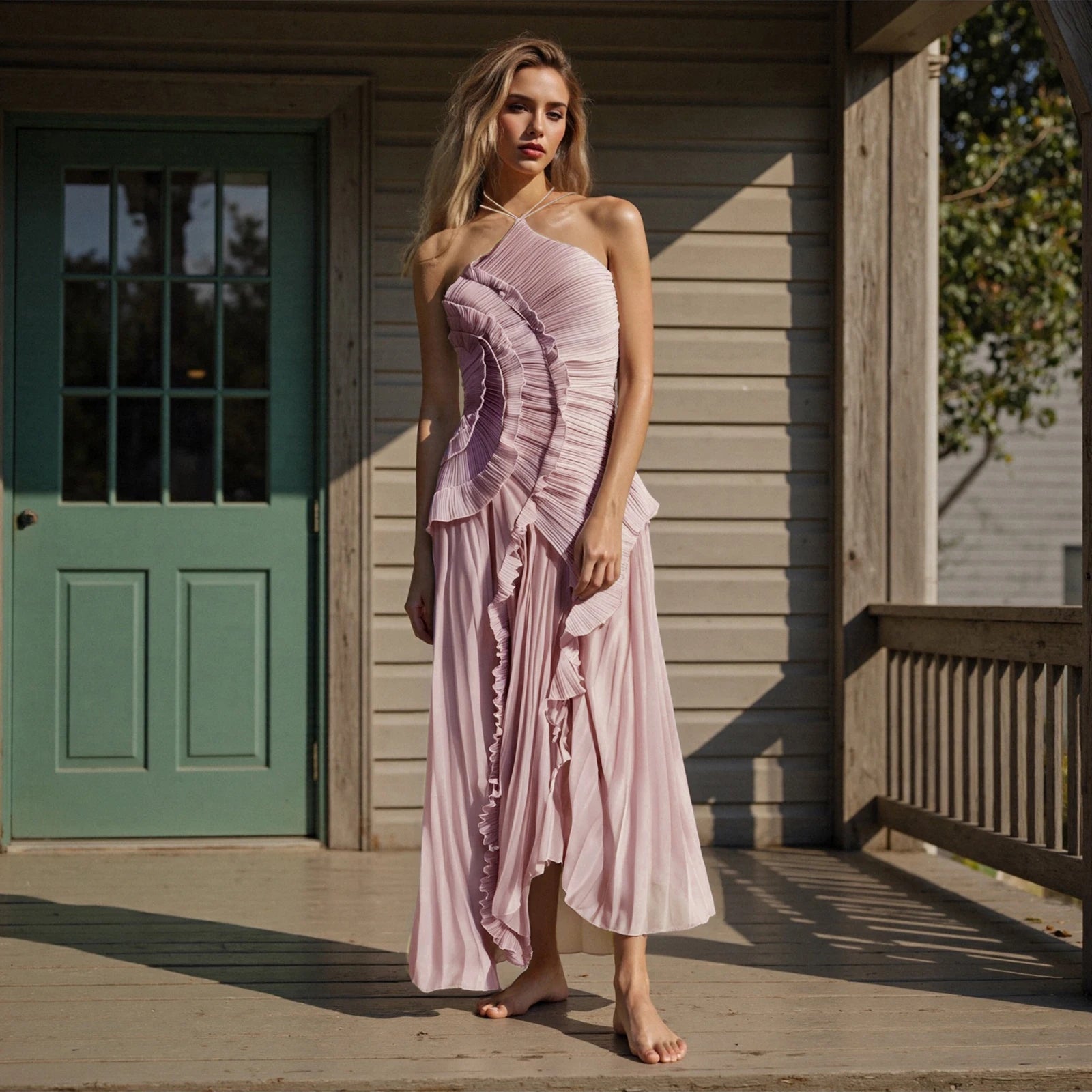 Elegant Off-Shoulder Maxi Dress with Floral Print and Ruffle Detailing Sleeveless Boho Chic Summer Dress for Women