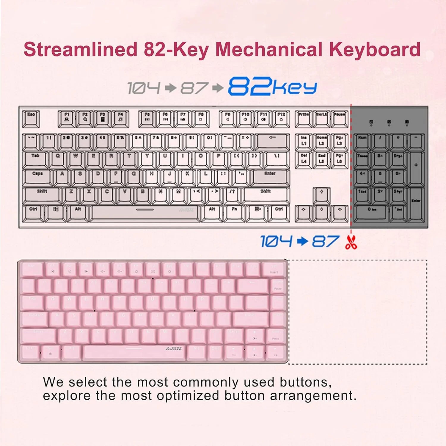 Ajazz AK33 Wired Mechanical Keyboard, 82-Keys Compact Mechanical Gaming Keyboard with Anti-ghosting Keys, Small and Portable