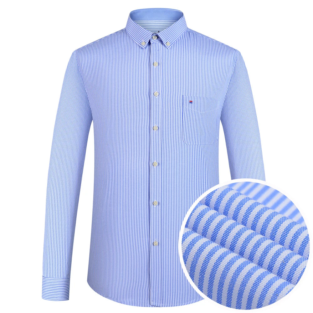 Men's Plaid Striped Oxford Long Sleeve Button-down Shirts with Pocket, Spring Fall 60% Cotton Versatile Casual Menswear Clothing