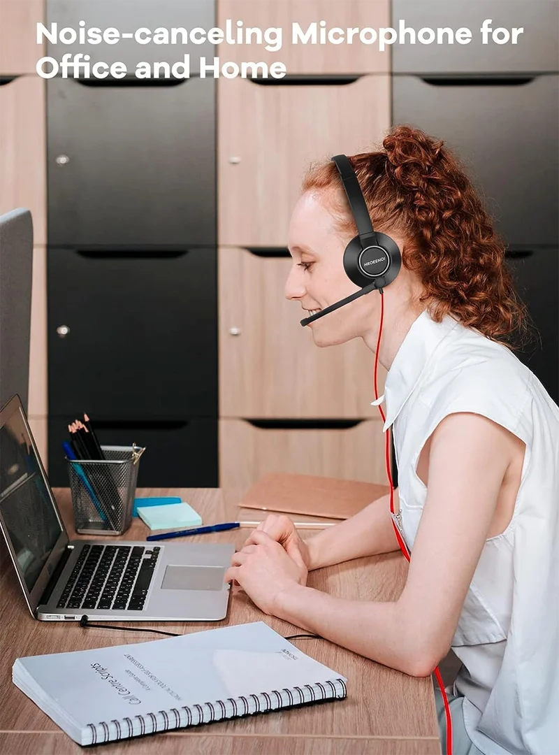 HROEENOI Call Center Headset with Microphone for PC & Laptop 3.5mm Jack Noise Cancelling Wired Headphone for Work,Teams Meetings