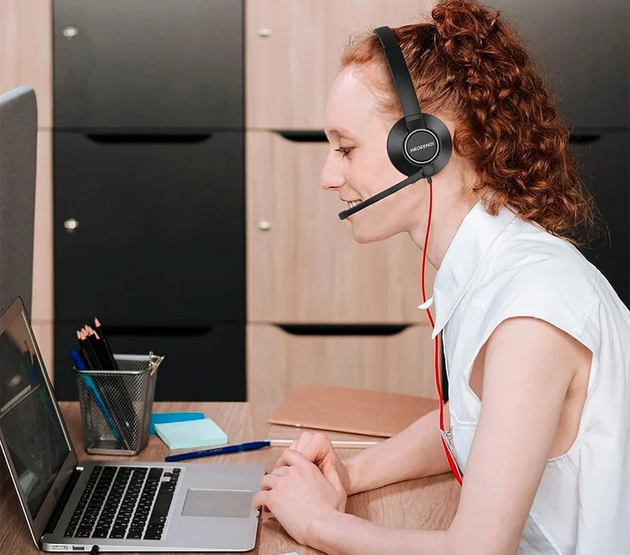 HROEENOI Call Center Headset with Microphone for PC & Laptop 3.5mm Jack Noise Cancelling Wired Headphone for Work,Teams Meetings
