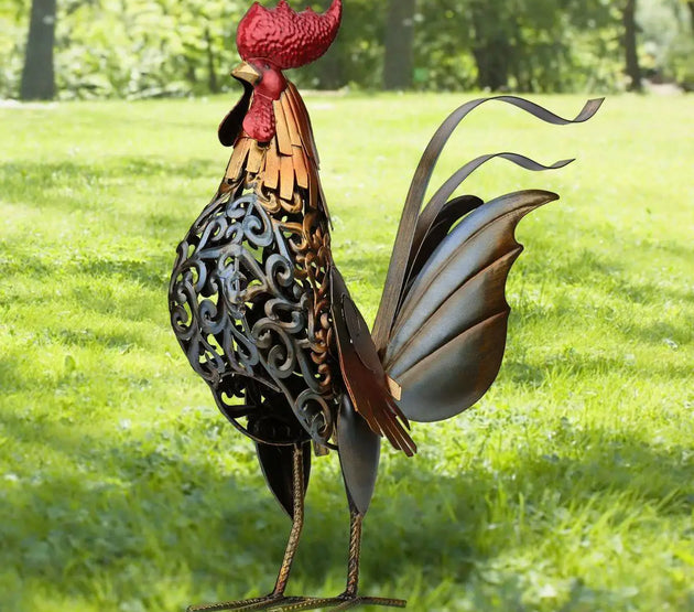 TOOARTS Metal sculpture Carved iron rooster Home furnishing articles Artwork